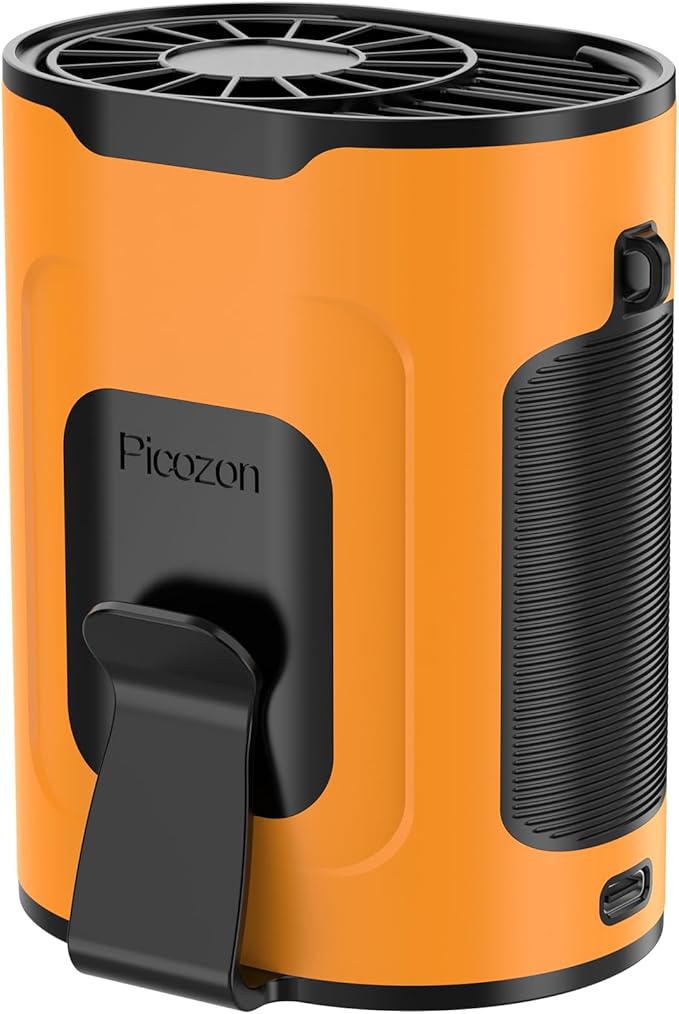 Picozon Portable Smart AI Fan, 9000 RPM Strong Airflow, Rechargeable 4 Speeds Hands-free Wearable Waist Clip Necklace Fan with 20H Non-Stop Cooling System for Outdoor, Hiking Jobsite Camping - Orange