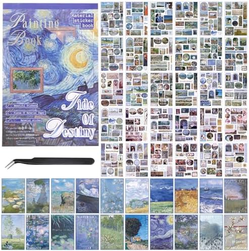 Vintage Scrapbook Stickers, 50 Sheets Aesthetic Oil Painting Sticker Book for Adults with 450pcs Washi Stickers and 20 Sheets Scrapbook Paper Ephemera Sticker Book for Junk Journal Journaling Supplies by Ahmagen