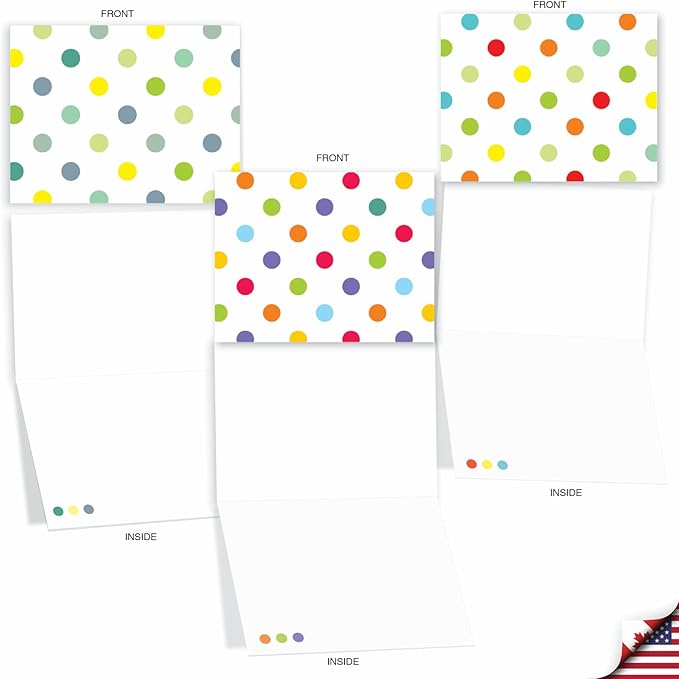 The Best Card Company - 10 Boxed All Occasion Cards with Envelopes for Men and Women (4 x 5.12 Inch) - Colorful, Fun Note Cards Assorted - Happy Dots M6569OCB