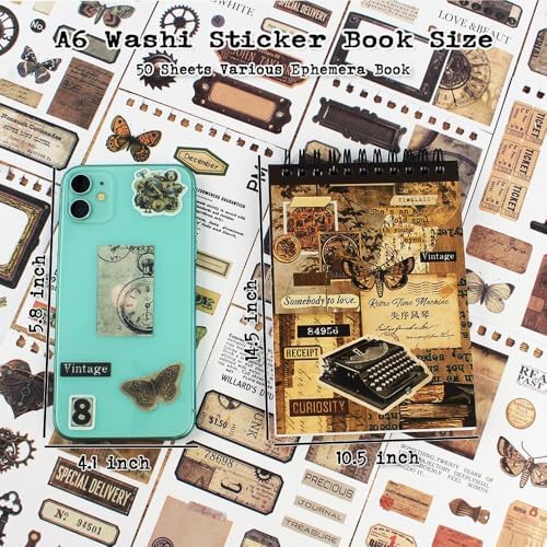 50 Sheets Precut Dark Academia Washi Stickers Book for Journaling, 604PCS Vintage Scrapbook Stickers, Ephemera for Junk Journal Supplies, Scrapbooking, Bujo, Collage, Adults Crafts Arts - Image 5