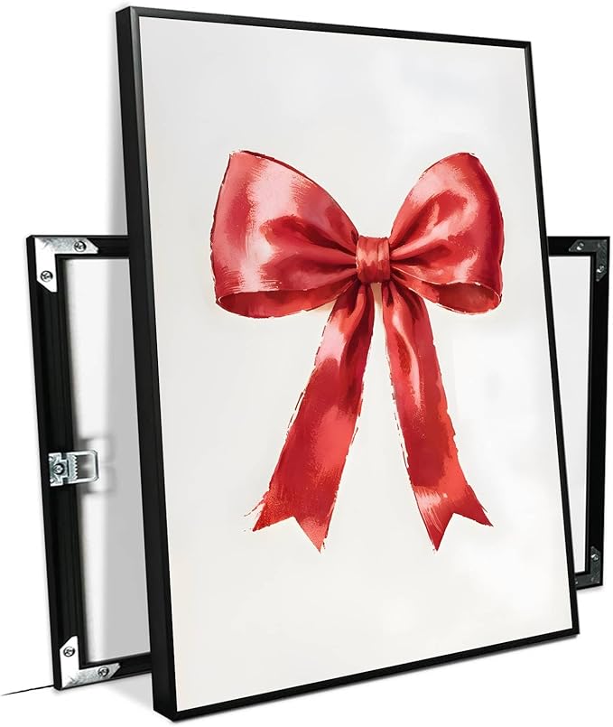 Framed Canvas Wall Art Vintage Red Christmas Bow Wall Art Winter Home Decor Red Bow Print Holiday Christmas Decor 20x30in Metal blackFramed