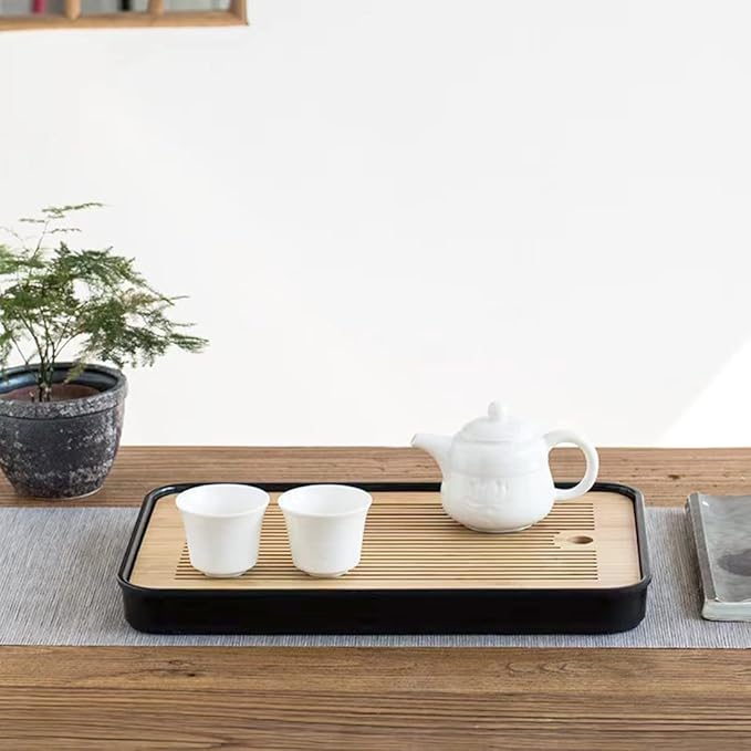 14 Inch Bamboo Chinese Gongfu Tea Tray Table Box with Water Storage for Kungfu Tea Set (Style 5 Black)