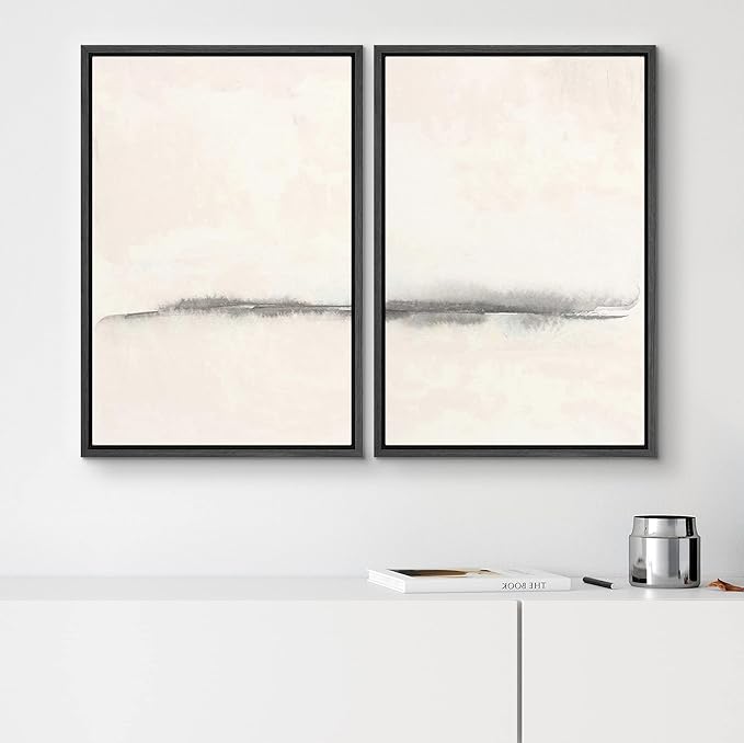 SIGNWIN Framed Canvas Print Wall Art Set Grunge Pastel Paint Stroke Landscape Abstract Shapes Illustration Art Minimalism Decorative Nordic for Living Room, Bedroom, Office - 24"x36"x2 Black