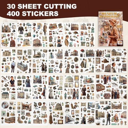 Scrapbooking Stickers 400 Pre-Cut Washi Stickers & 20 Scrapbook Papers Museum Vintage Sticker Books for journaling Scrapbooking Supplies - Image 2