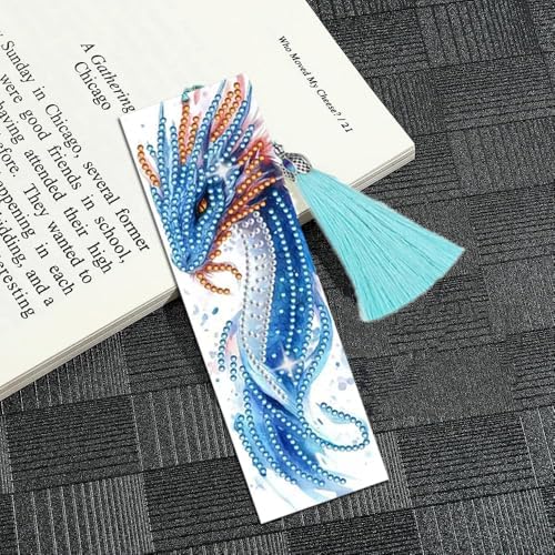 Puraikcmi 5D DIY Diamond Art Bookmarks Kit Dragon 6 PCS Acrylic Diamond Painting Bookmarks Kits with Tassels, Rhinestone Crafts Decoration Gift Set for Book Lovers Beginners & Adults (Partial Drill) - Image 4