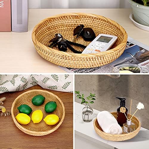 Hipiwe 9.9" Round Key Basket Bowl for Entryway Table Handwven Rattan Tray - Image 2