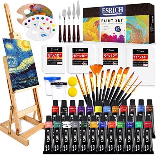 ESRICH 60PCS Acrylic Paint Set for Adults with Table Wood Easel by ESRICH