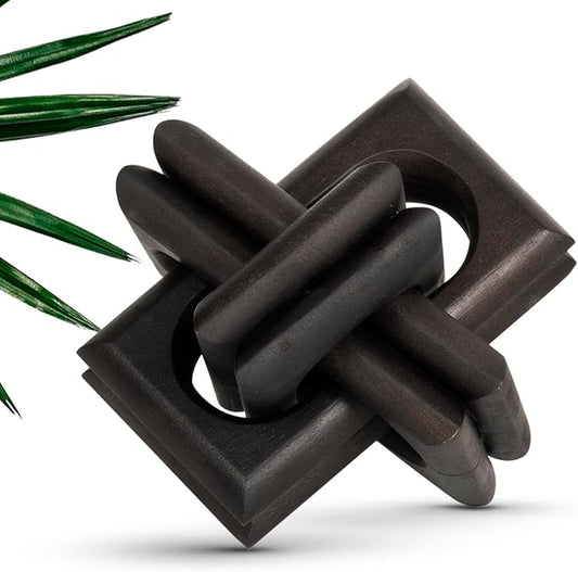 ANONYO Boho Wooden Chain Links Decorative Object for Coffee Table & Shelf | Handmade Mango Wood Knot Sculpture | Rustic Modern Arch Décor for Living Room, Entryway, Console,Office Home Accent (Black)
