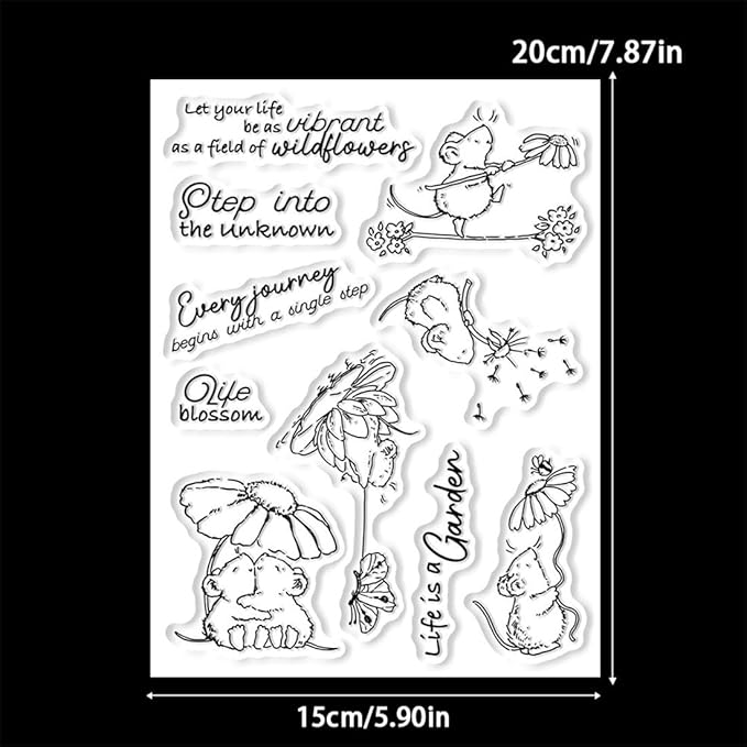 Mouse Daisy Flower Stamps and Cutting Dies for Card Making DIY Transparent Silicone Clear Stamp and Metal Die Cuts Sets for Scrapbooking Paper Greeting Cards Decor Seals Craft Supplies