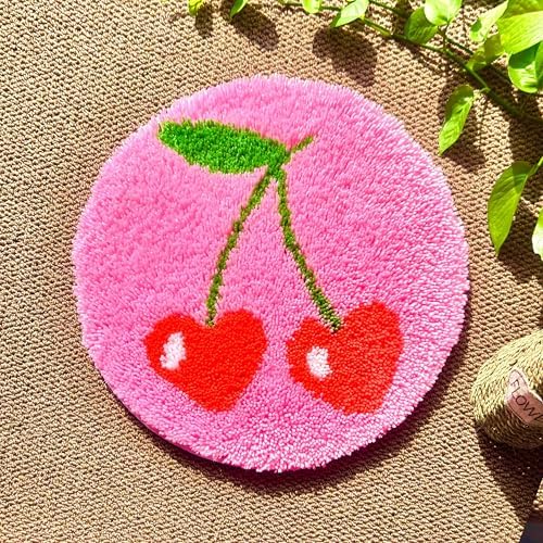 MeoobkCraft Cherry Whisper for Latch Hook Kits for Adults Beginners Cherry Pre-Printed Latch Hook Rug Kits Embroidery Cross-Stitch for Home Home Decoration 19.7 x 19.7in - Image 2