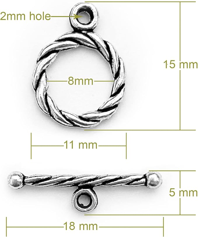 Silver Clasp Toggle Swirl Clasps Toggle Findings for Necklace Making kit 100 Set