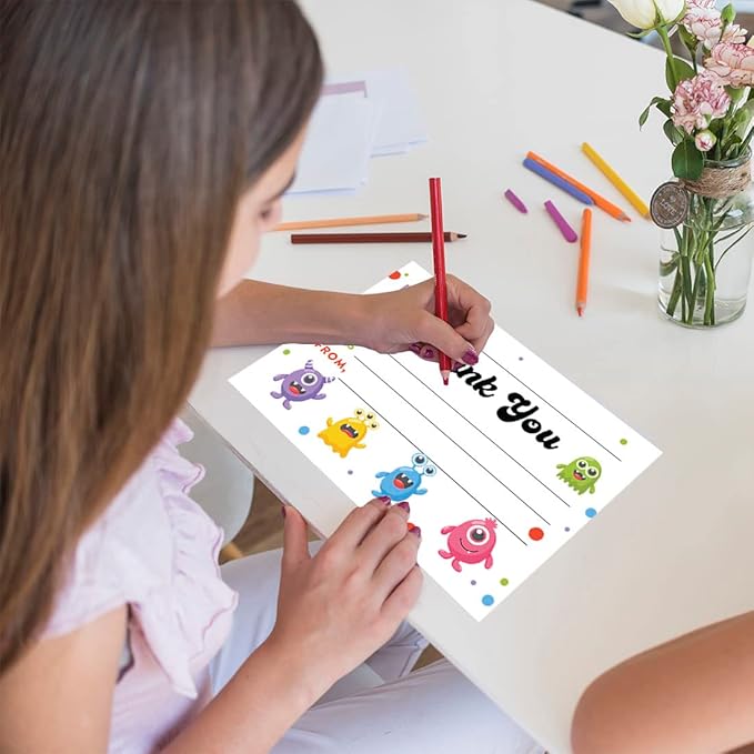 Andaz Press Kids Fill in the Blank Thank You Cards - 20 Cards Including Envelopes Silly Creatures Fun Gender Neutral Note Cards For Boys Girls Birthday Thank You Notes for Friends Family Party Guests
