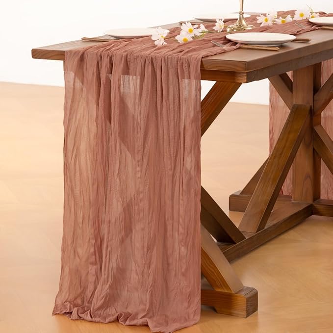 Socomi 10pcs Dusty Rose Valentine's Day Cheesecloth Table Runner Boho Rustic Gauze 120 inch 10FT Cheese Cloth Runner for Wedding Party Baby Shower Birthday Home Decor Holiday Decorations
