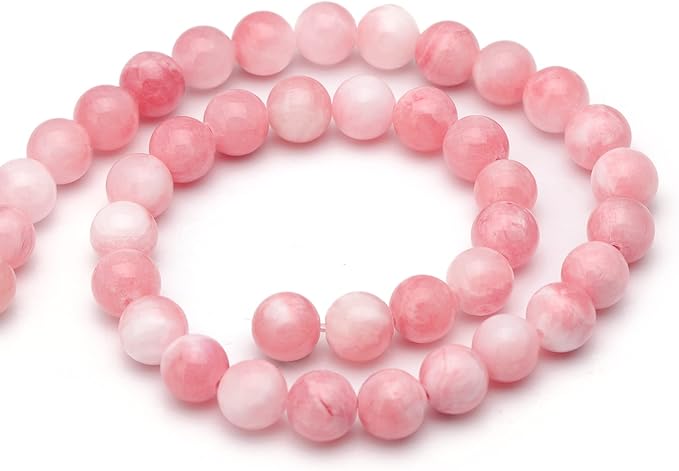 Youngbling Natural Gemstone Beads for Jewelry Making,10mm Pink White Jade Polished Round Smooth Stone Beads,Genuine Real Stone for Bracelet Necklace 15 Inch(Pink White Jade,10mm)