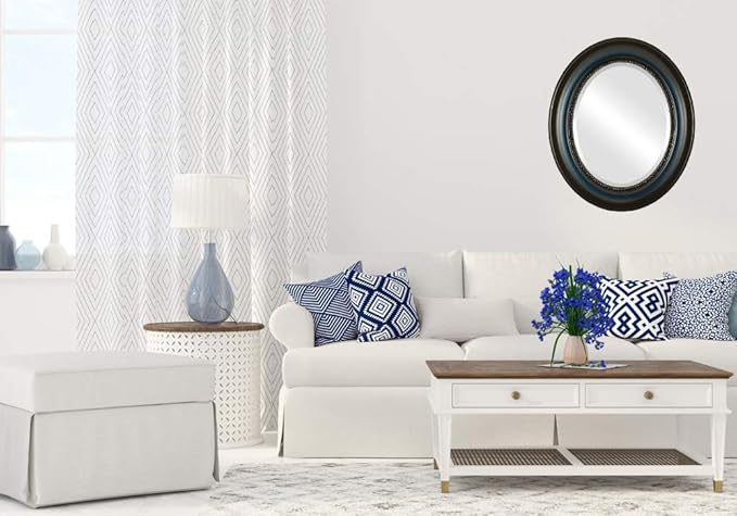 OVALCREST Oval Beveled Wall Mirror for Home Decor - Heritage Style - Royal Blue - 25x29 Outside Dimensions