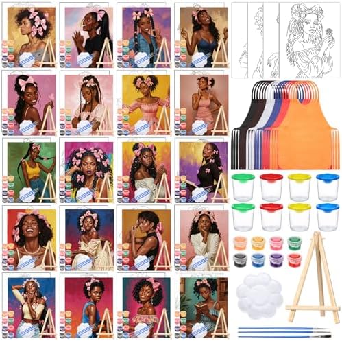 Sherr 140 Pcs 20 Set Pre Drawn Canvas Painting Kit, Bows Lady by Sherr