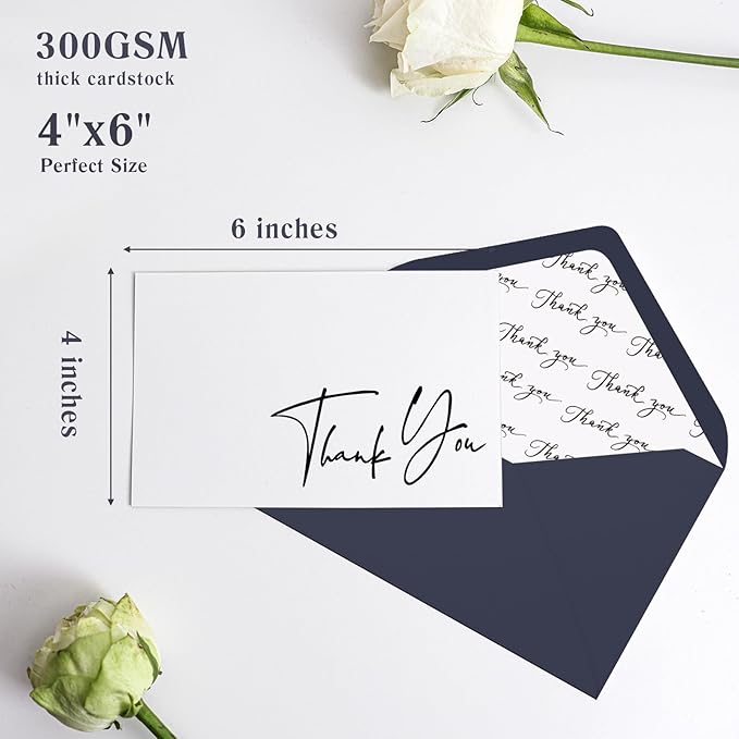 Goefun Thank You Cards with Envelopes 144 Pack Bulk 4×6 Navy Blue Blank Thank You Notes, Unique Designs for Small Business, Funeral, Wedding, Baby Shower Boy and Graduation