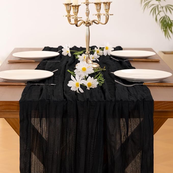 Socomi 6pcs Black Valentine's Day Cheesecloth Table Runner Boho Rustic Gauze 120 inch 10FT Cheese Cloth Runner for Wedding Party Baby Shower Birthday Home Decor Holiday Decorations