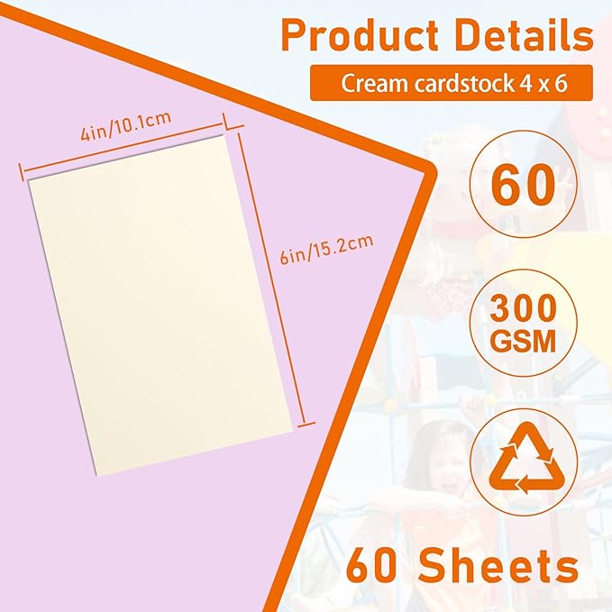 60 Sheets Cream Cardstock 4 x 6 Ivory Paper, 300gsm/110lb Heavyweight Flat Off White Card Stock Certificates Paper for Card Making, Business Cards, Postcards, Scrapbooking, Menus