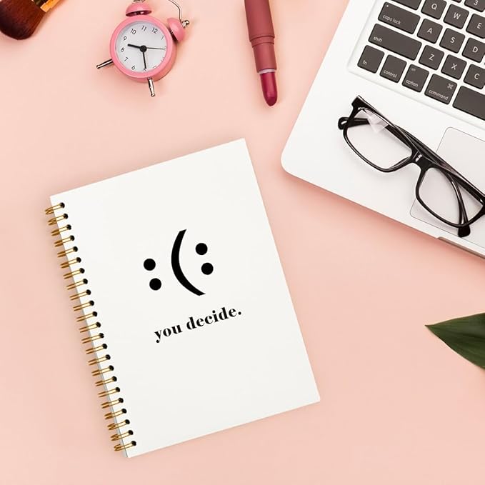 Funny Notebooks for Work, You Decide Sad Face Notebook, Motivational Notebooks for Women Men Coworkers, Office Desk Supplies, Hardcover Spiral Notebook 5.5x8.3 Inch