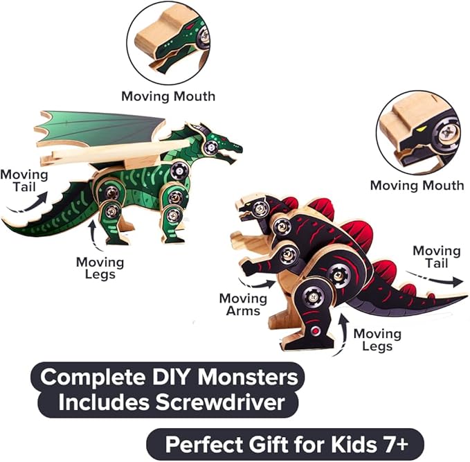 Little Jupiter DIY Wooden Kit with Stickers - 2 in 1 Monster Series - Japanese Monster for 7-12 Yrs - Woodworking Kits - Wood Crafts - Kids Building Kit - Wooden Crafts (Type 1 & 2)