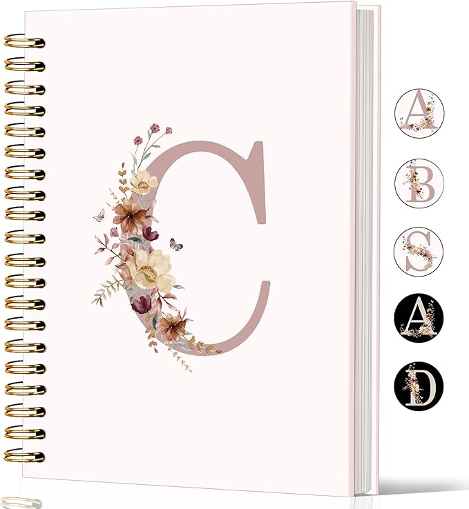 Lacama Customized Monogrammed Gifts, Pink Initial Letter C Notebook Journal, Aesthetic Wildflower Personalized Spiral Notebook, Birthday Gifts for Women, School Supplies, Office Supplies 5.5x8.3