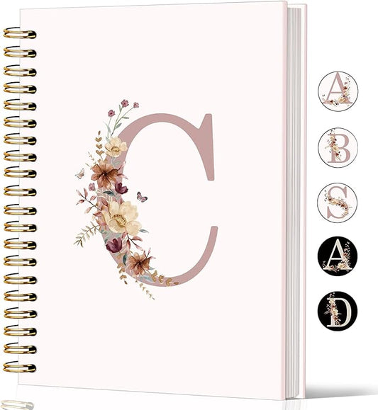 Lacama Customized Monogrammed Gifts, Pink Initial Letter C Notebook Journal, Aesthetic Wildflower Personalized Spiral Notebook, Birthday Gifts for Women, School Supplies, Office Supplies 5.5x8.3