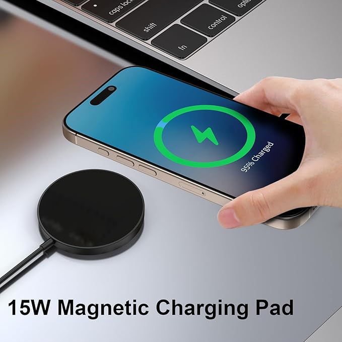 for MagSafe Charger 2 Pack 15W Magnetic Wireless Charging Pad for iPhone 17 16 15 14 13 12 Air Pro Max Plus mini/AirPods 2 3 Pro, Slim Portable Strong Magnet Quick Charger, USB-C/A Ports, Black