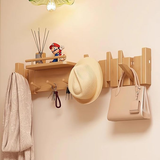 Wall Mounted Coat RackHooks Piano Key Hangers Natural Solid Wood Hanger Non-Woven Fabric Clothes Hangers for Closet, Kitchen, Bedroom, Bathroom, Entryway (Innovate-Beech, 10 Hooks)