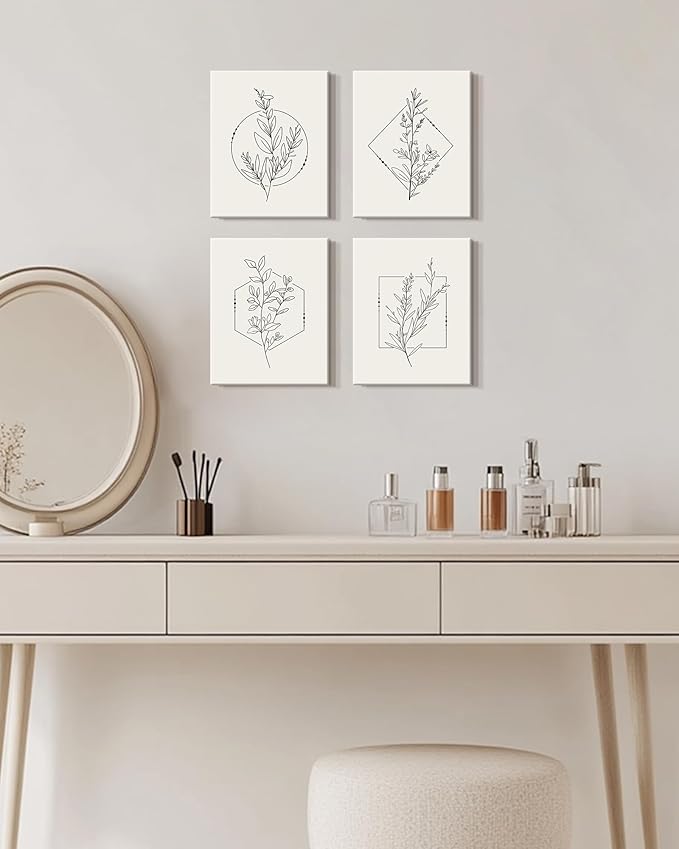 Drsoum Botanical Flower Boho Framed Wall Art Wooded Minimalist Aesthetic Floral Prints Farmhouse Retro Plants Rustic Bathroom Kitchen Home Decor Ready to Hang 8x10inx4pcs (Framed)
