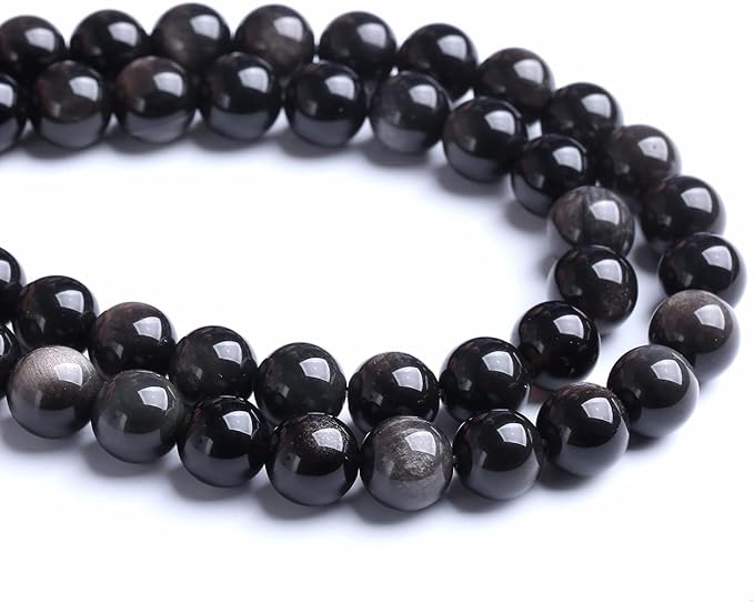 12MM 32PCS Natural Stone Silver Obsidian Loose Beads for Jewelry Making DIY Bracelet