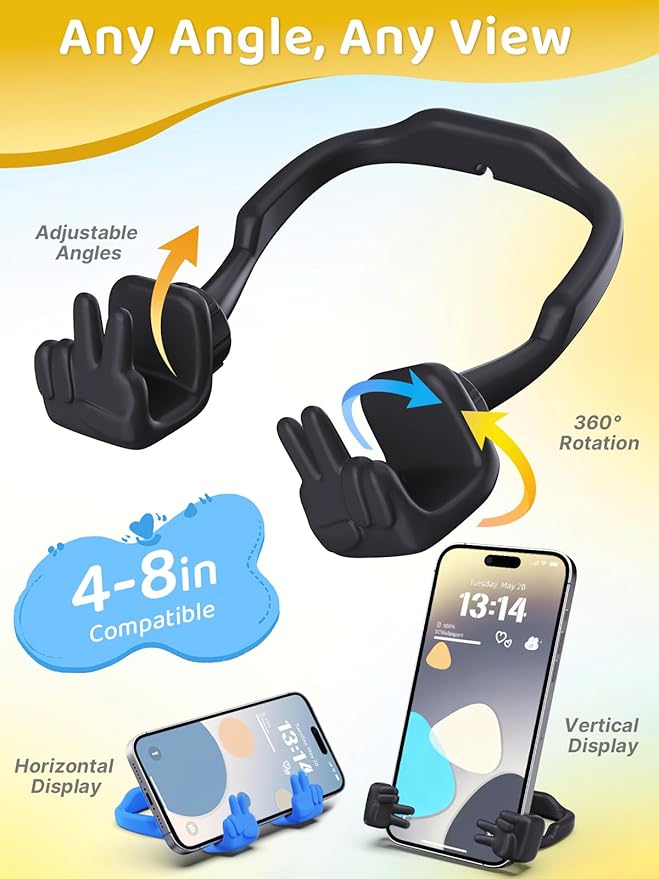 Stocking Stuffers for Teens Boys Girls Kids Cell Phone Stand: 2 Pack Upgrade Adjustable Peace Sign Thumbs Lazy Phone Holder for Desk Cool Gadgets Birthday Gifts for Women Men Adults (Black&Blue)