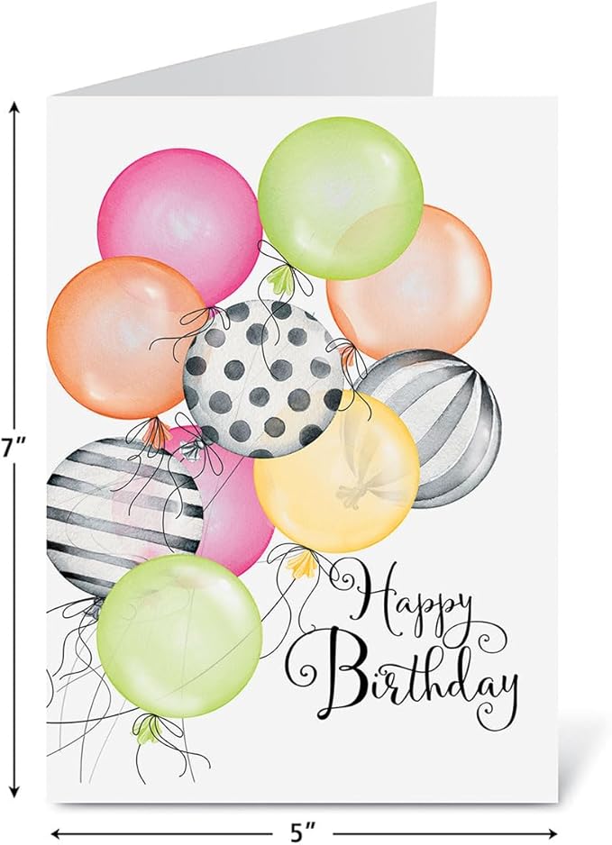 Current Striped Celebration Birthday Cards - Set of 8 (4 designs), Large 5" x 7" Birthday Cards, Sentiments Inside, Envelopes Included