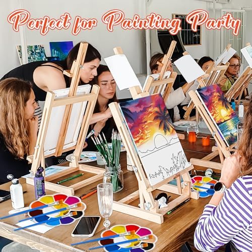 Motipuns 6 Set Pre Drawn Canvas for Painting for Adults Sip and Paint Kit with Easels 8 x 10 Inches Paint Party Kit with Printed Canvas Paints Brushes Palette Apron(Seaside Sunset) - Image 5