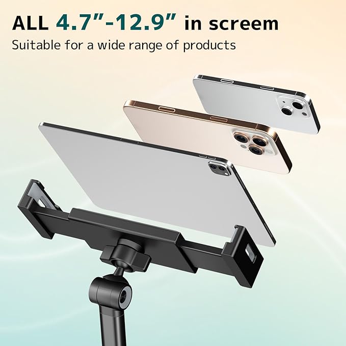 Tablet Stand for iPad, Phone Stand Holder with Heavy-Duty Base for Desk, Multi-Angle Adjustable Foldable Tablet Holder Compatible with 4.7-12.9 Devices - iPhone, Kindle, Galaxy Tab, Black