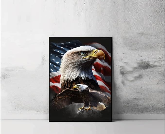 Puraikcmi 4th of July Diamond Paintings Kits for Adults Kids Eagle American Flag 16x20 Inch Patriotic Diamond Art Round Diamonds Dots Gem Wall Decor