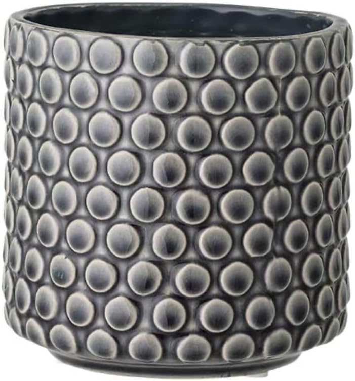 Nordring Stoneware Flower Pot – 5’’ Grey Planter with Polka Dots – Modern Ceramic Pot with Crackle Glaze – No Drainage Holes – Holds 4’’ Indoor Plant by Nordring