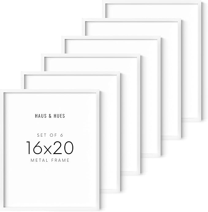 HAUS AND HUES 16x20 White Aluminum Frame Set of 6 - Wall Mount Pack, Shatterproof Plexiglass (16x20 in, White)