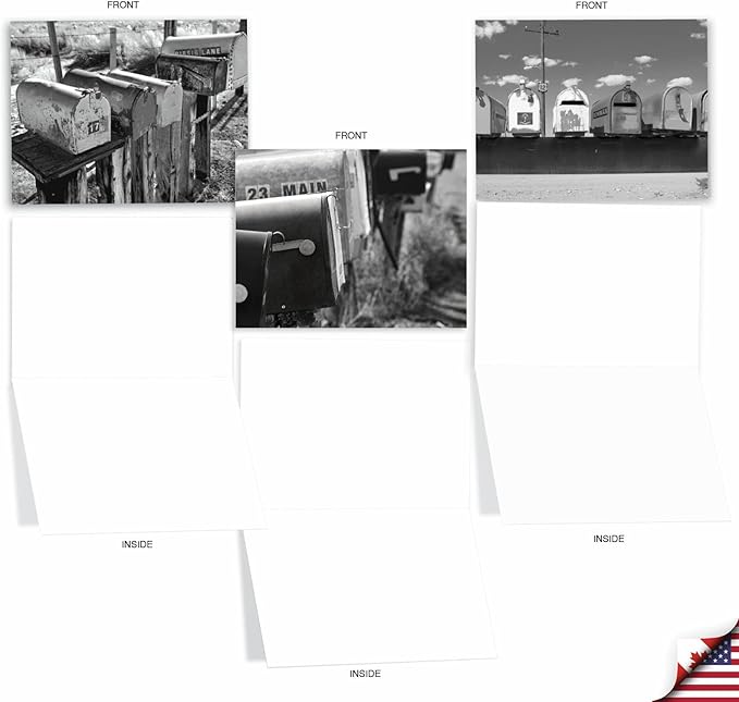 The Best Card Company - 10 Blank Note Cards with Envelopes (4 x 5.12 Inch) - Black & White Photos, Bulk Boxed Set - In the Mail M9681OCB