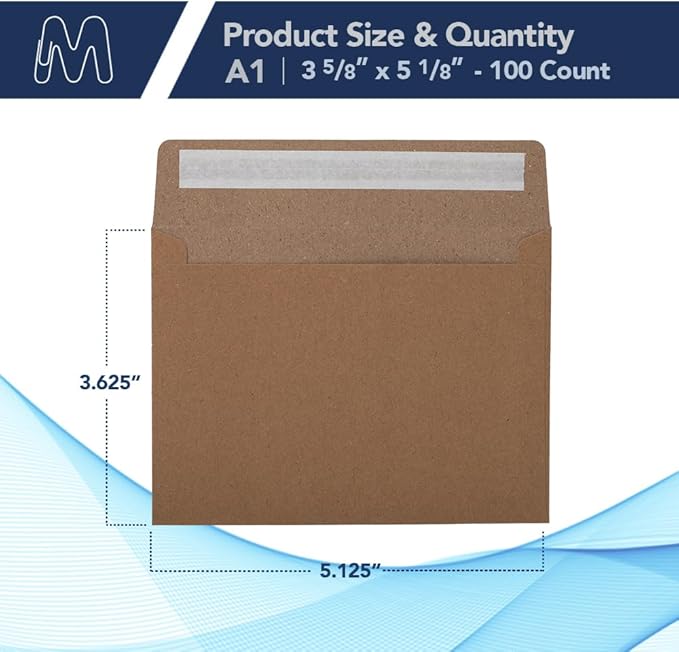 MOS A1 Kraft Envelopes 3.6 x 5.1 Inch 100 Pack — Brown Self-Seal Heavyweight Invitation Envelopes for RSVP, Thank You Cards, Gift Cards, Weddings, Business Mailings