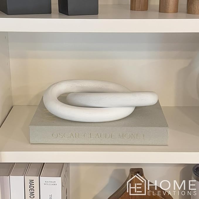Product Elevations Wood Chain Link Decor – 13” White Wooden Decorative Object for Coffee Table Decor & Neutral Decor for Home – Modern Knot Accent for Shelf Styling, Books, or Housewarming Gifts