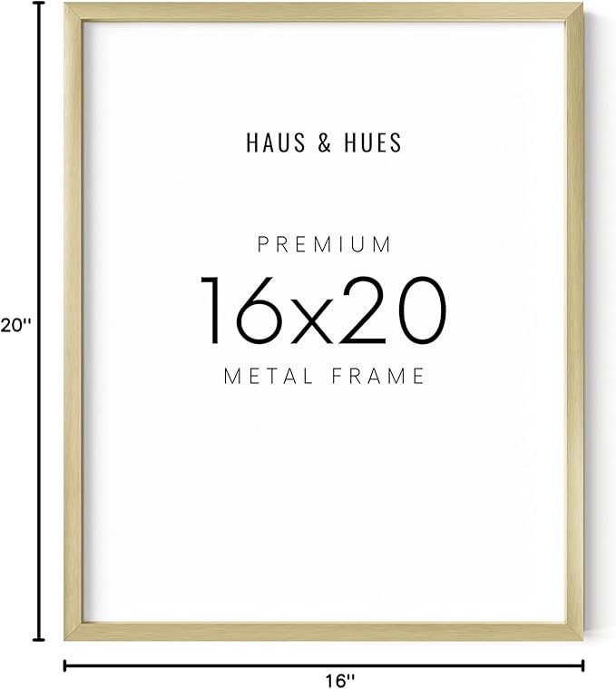 HAUS AND HUES 16x20 Gold Picture Frame - Modern Aluminum Wall Art Display - Lightweight 16x20 Frame for Posters, Prints, Photos - Ready-to-Hang Vertically & Horizontally