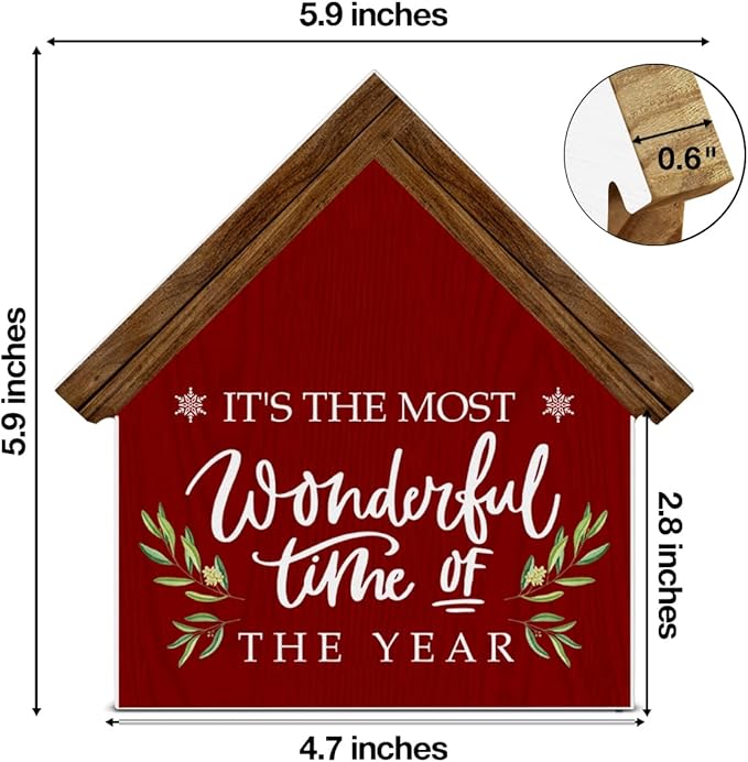 It's the Most Wonderful Time of the Year House Shaped Wood Sign, Rustic Christmas Decor for Farmhouse Home Office Kitchen Bathroom