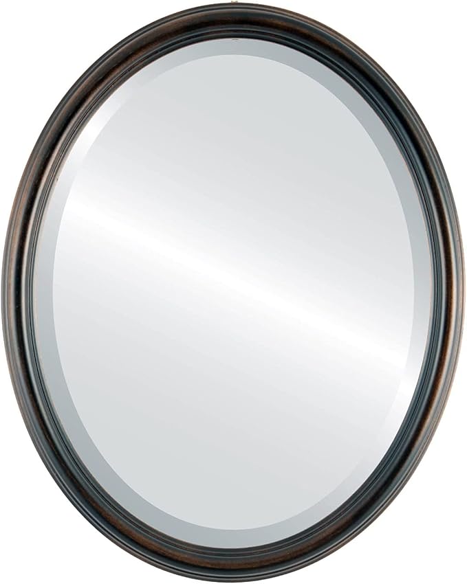 OVALCREST Oval Beveled Wall Mirror for Home Decor - Saratoga Style - Rubbed Bronze - 18x22 Outside Dimensions