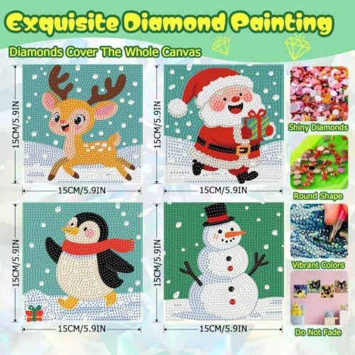ICYANART 4 Pack Christmas Diamond Art Painting Kits for Kids 6x6 Inch - Image 3