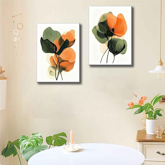 2Pcs Abstract Plants Floral Canvas Wall Art Modern Botanical Flower Painting Decor Pictures Medieval Colorful Boho Posters Prints for Dining Living Kitchen Church Bedroom Decoration