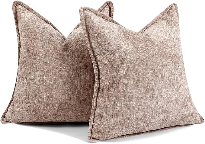 Pack of 2 Khaki Euro Shams Pillow Covers 26x26 Cozy Soft Chenille Decorative Throw Pillow Covers Accent Vintage Square Couch Pillow Covers for Home Decor Bed Sofa Living Room