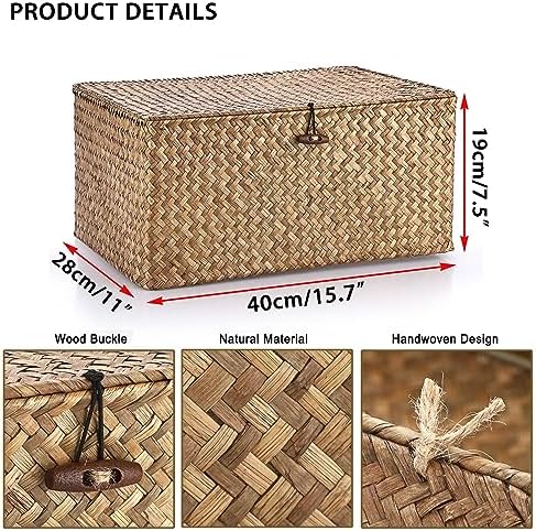 Hipiwe Wicker Shelf Baskets Bin with Lid Woven Storage Box, Coffee X-Large - Image 5