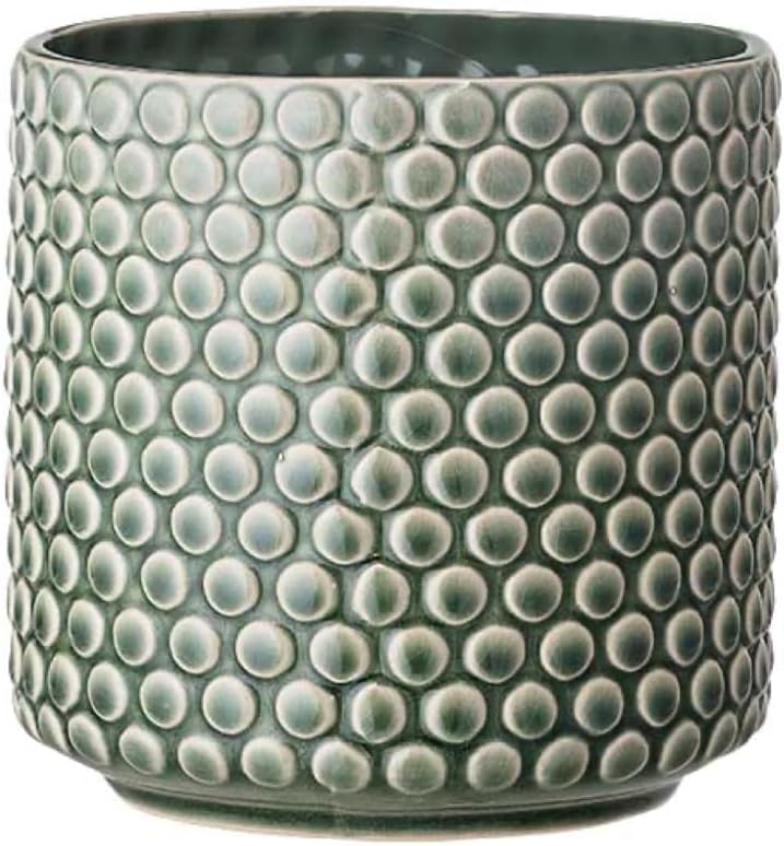 Nordring Stoneware Flower Pot – 6’’ Green Planter with Polka Dots – Modern Ceramic Pot with Crackle Glaze – No Drainage Holes – Holds 5’’ Indoor Plant by Nordring