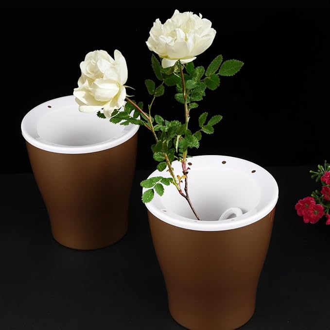VANZACK 2pcs Self-Watering Plastic Flower Pots Plant Holders with Water Storage Large Size for Indoor Gardening Home Decor Golden Color